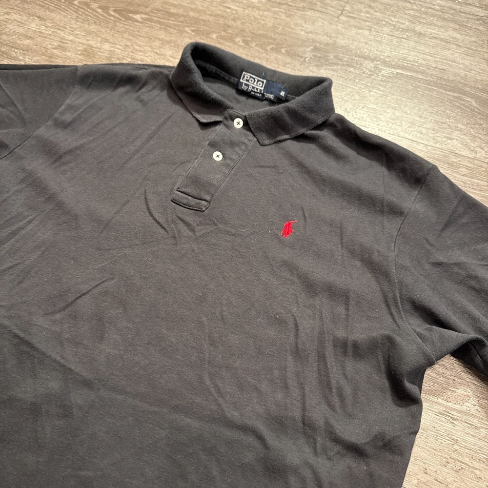 Polo Ralph Lauren Shirt Mens XL Black Red Pony Knit Cotton Preppy Vintage Rugby